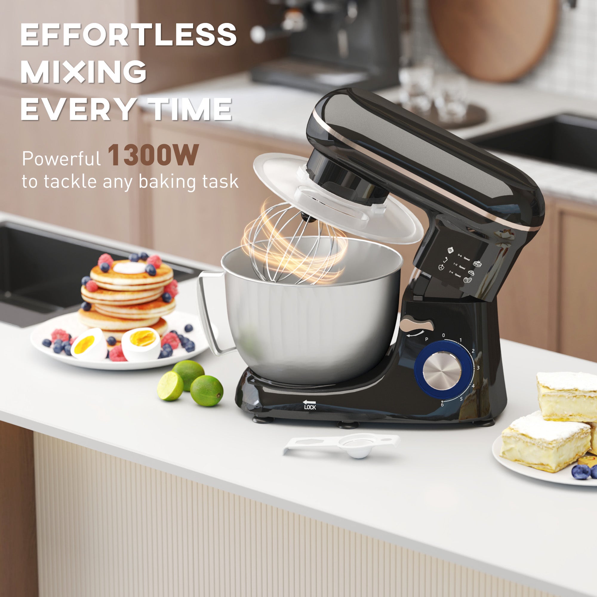 1300W Kitchen Stand Mixer, With Accessories - Black